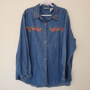 VTG‎ Faded Glory Autumn Leaves Embroidered Shirt Top Size 22/24